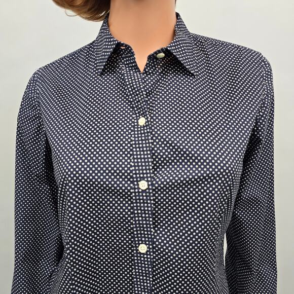 L.L.Bean Signature Collection Polka dot Button-up Shirt Size 4 Long sleeve Navy - Picture 6 of 12